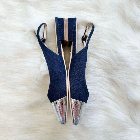 NWT Dee Ocleppo Mumbai ballerina slingback shoes Navy Blue Denim Silver Size 9 - Picture 3 of 8